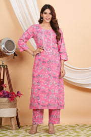 Tulsilicious Cotton Floral Dream Pink Kurta & Pants Set