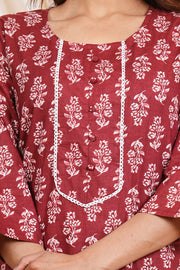 Tulsilicious Maroon Cotton Printed Kurta & Pants Set