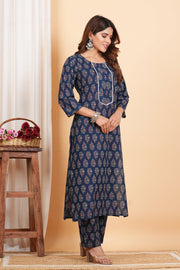 Tulsilicious Cotton Blue Booti Print Kurta & Pants Set