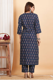 Tulsilicious Cotton Blue Booti Print Kurta & Pants Set