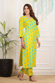 Tulsilicious Cotton Yellow Floral Aura Kurta & Pants Set