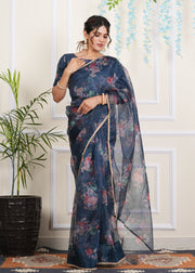 TULSILICIOUS GREY ORGANZA DIGITALPRINTED SAREE