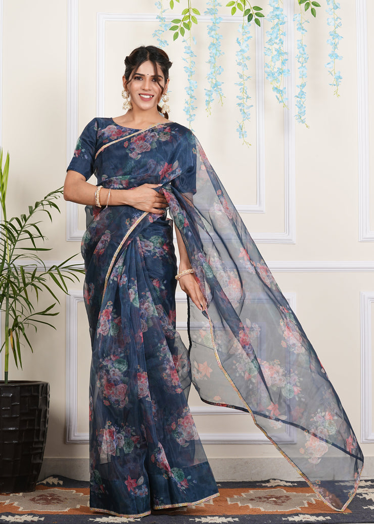 TULSILICIOUS GREY ORGANZA DIGITALPRINTED SAREE