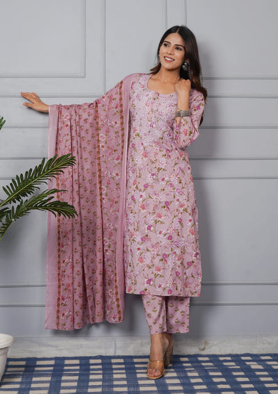 Tulsilicious Petal Pink Pure Cotton Embroidered Suit Set
