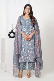 Tulsilicious Bluebell Cotton Chikankari Embroidered Suit Set